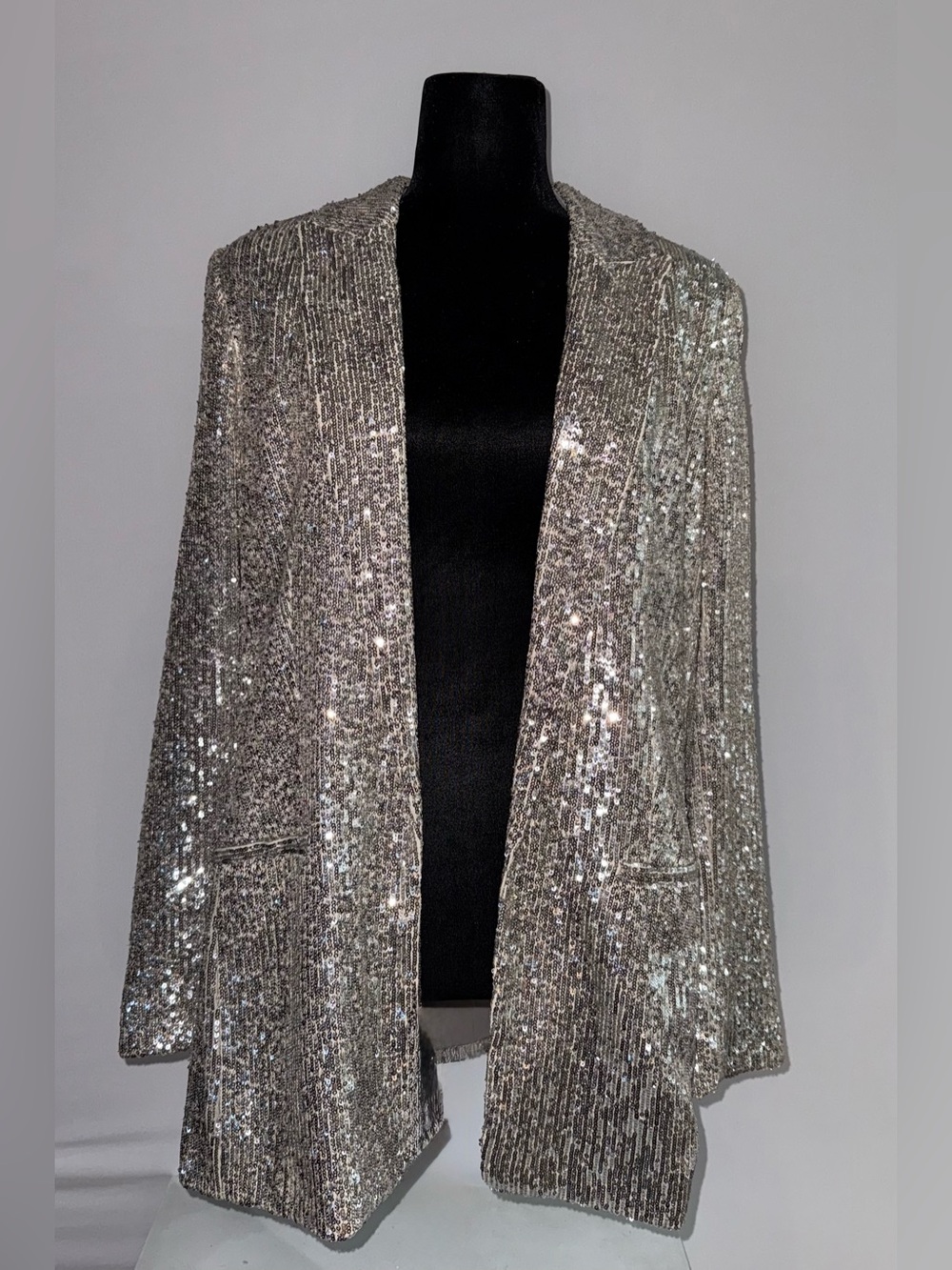 Express Silver Sequin One Button Boyfriend Blazer Jacket Large